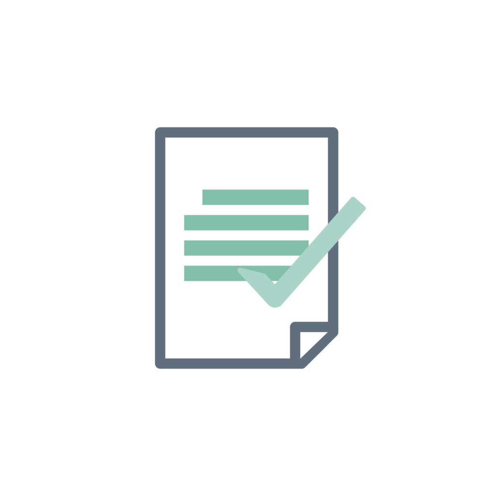 Animated image of a form with four lines of text and a tick at the bottom