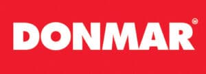 Donmar Warehouse Logo, red background, white text.